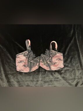 Cacique Pink and Black Lace Accent Bra